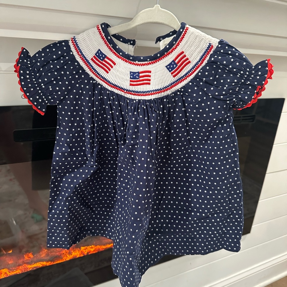 Navy Polka Dot Dress with Flag Detail